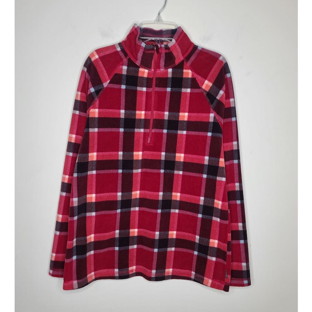 Eddie Bauer red plaid long sleeve 1/4 zip fleece pullover shirt - small